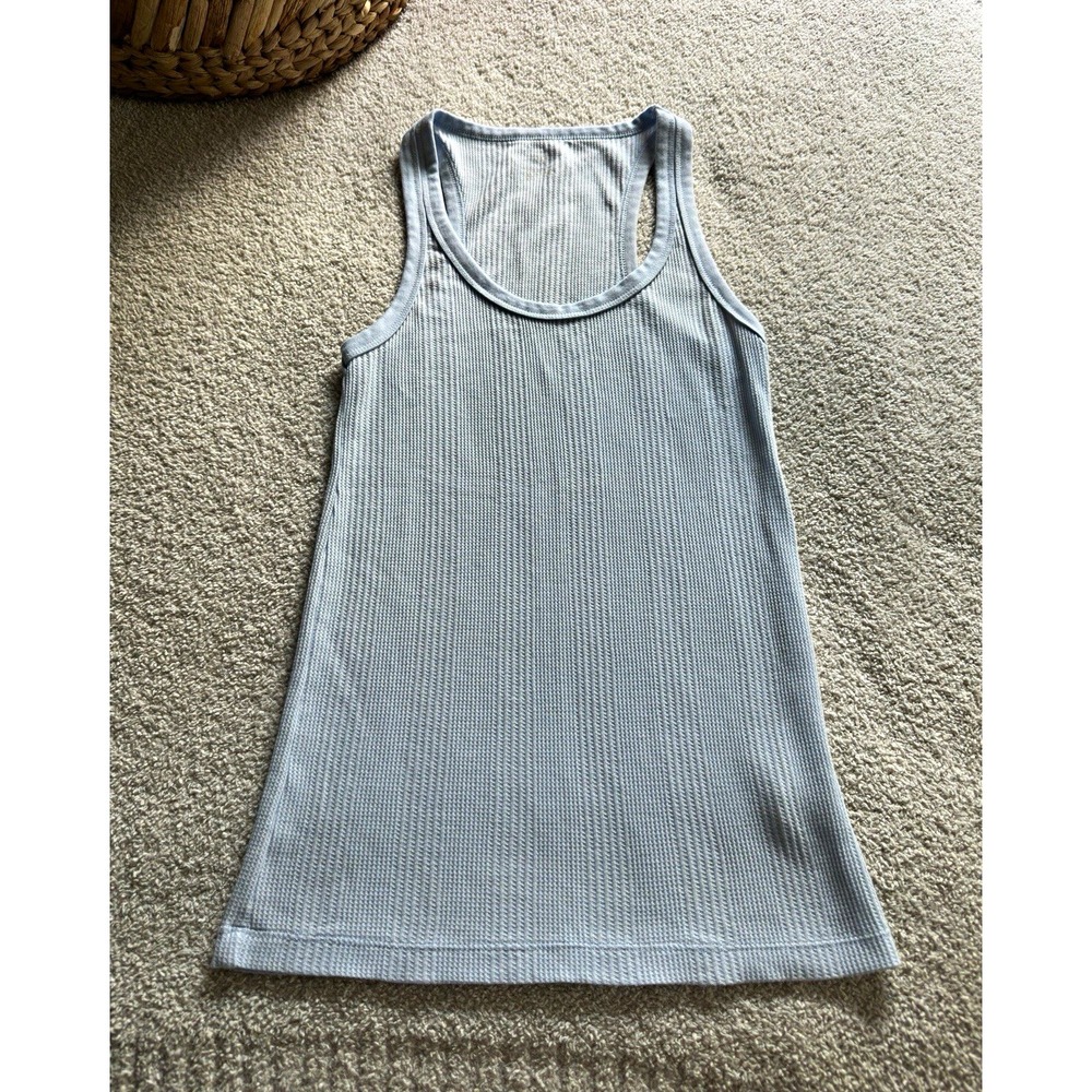 Aerie Ribbed Scoop Neck Tank Top Women's M Light Blue Fitted Stretch Basic